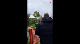 Girl trying children swings gets stuck and calls parents to get her out