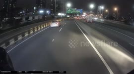Car Stops In The Middle Of Highway And Gets Hit