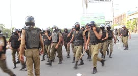 Policemen ready to take action against the peaceful protesters in Lahore, Pakistan