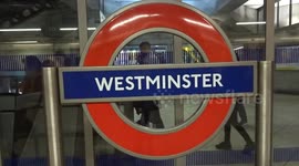 Through London tube roundel at Westminster station in the city centre