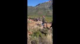 Adrenaline-fueled rider thrown off his bike after unexpected crash during national race