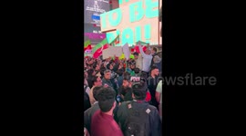 Pople Protest Imran Khan Arrest at Times Square in New York, USA