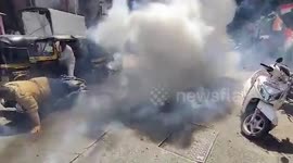 Terrifying moment firecrackers ignite scooter with driver during celebrations in India