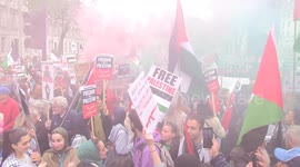 Smoke bombs set off outside Downing Street during Nakba protest march in London
