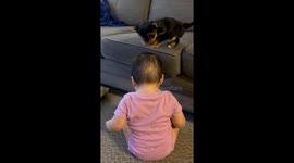 Kaia Helps Her Puppy Off The Couch
