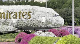 Emirates flight decrated with variety of flowers in miracle garden, Dubai