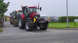 Timelapse of a tractor convoy leaving a farm in West Yorkshire