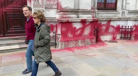 Protesters spray UK Foreign Office building with blood-red paint on 'Nakba' 75th anniversary