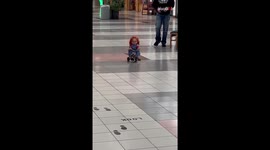 People at mall FREAK OUT on seeing creepy Chucky doll riding a tricycle on his own