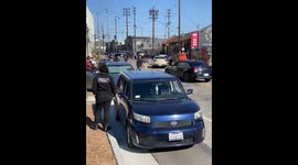 Driver smashes through a closed set in downtown Los Angeles
