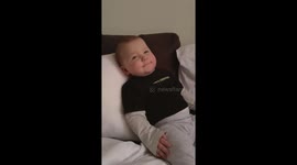 11-month-old baby boy asks about dad after he had left for work