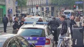 Pension reform: Police dismounts the barricades erected during the student rally. Lycée Condorcet (High School). Paris, France, 16 may 2023, 11h.