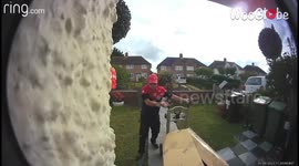 An angry delivery man delivers a parcel in unethical way!