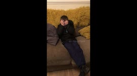 Boy giggles & cries at the same time out of excitement over new puppy