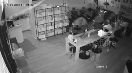 Ram raid of a hair salon, karma bites when one face plants hard when leaving