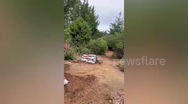 Mountain biker slams landing on dirt trail jump