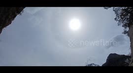 Spectacular full 22° solar halo seen in swiss Alps ahead of weather change
