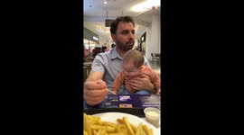 Adorable baby girl desperately wants dad to share fries with her *CUTENESS OVERLOAD*