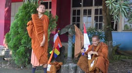Buddhist monks walk more than 2,000km as part of ritual in Indonesia