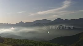 The beauty of the cloud waves at the top of Mount Windu