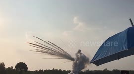 Awesome spinning rockets burst in spectacular explosions at rain-making festival in Thailand