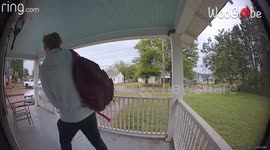 Momma bird's savage way of saying 'good morning' freaks boy out
