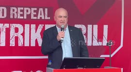 RMT boss Mick Lynch speaks at rally against anti-strike laws