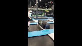 Woman enjoying her time in a trampoline park fails hard *Hilarious fail*