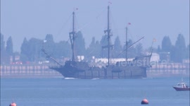 El Galeon replica 17th century Spanish ship arrives on River Thames, UK