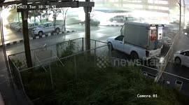 Carpark roof collapses damaging dozens of cars in raging monsoon storm in Thailand