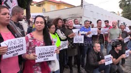 Anti-racist protesters in support of Vinicius Junior gather at Consulate of Spain in Sao Paulo, Brazil