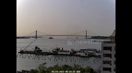 Time Lapse of the Fleet Week 2023 parade of ships passing under the Verrazzano-Narrows Bridge, and the USS Oak Hill docking.