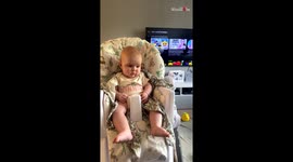 Baby smiles hearing the voice of Ms. Rachel *Adorable reaction*