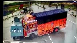 Speeding truck loses control, hits army vehicle due to rainfall in northern India