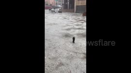 Spain: Heavy Rain And Hail Flood Streets In Sant Hilari Sacalm, Catalonia