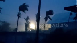 Palm trees sway in wind as Typhoon Mawar hits Guam