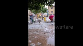 Spain: Heavy Rain And Hail Flood Streets In Sant Hilari Sacalm, Catalonia 5