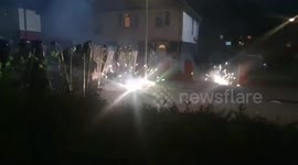 Ely riots, Cardiff: Moment fireworks goes off in front of line of police officers