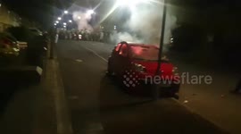 Ely Riots, Cardiff: Moment car gets set on fire in front of riot police