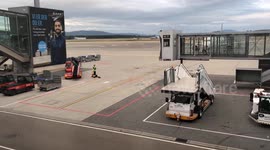 SAS Flight arrives and passengers offload from flight in timelaps