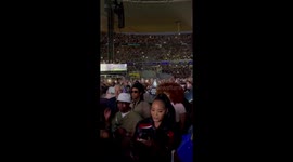 Megan thee stallion and jay z reaction when crazy in love by beyonce starts and kris jenner and lenny kravitz jamming to the show in paris