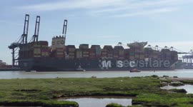 Ultra large container ship MSC Raya arriving (backwards!) at her Maiden call at Felixstowe, 24 May 2023