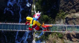 Ten-metre high Monkey King cartoon model on glass bridge welcomes Chinese Monkey Year