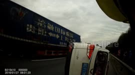 Car changing lane knocks over the minibus on highway