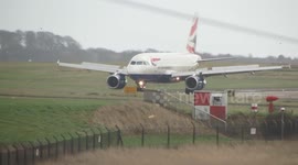 Storm Henry - plane battling with winds at Leeds Bradford Airport