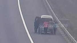 Naughty child hides minibus key, so people are forced to push it