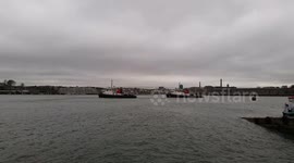 Cremyll Ferry plymouth trying to navigate around a frigate and two serco tugs