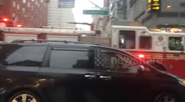 Emergency response vehicles and personnel along Church at in Manhattan, NY. Taken around 8:50 am