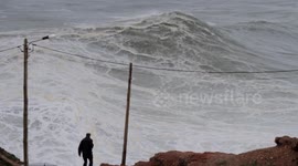 Atlantic storm swell hits Nazare