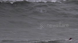 Atlantic storm swell hits Nazare